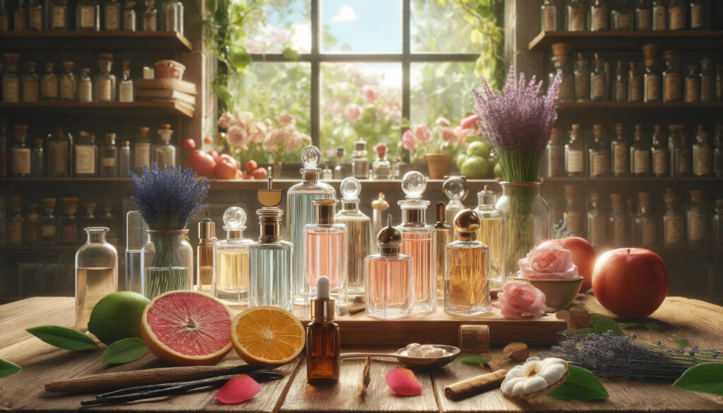 Perfumery, Fragrances, Olfactory groups, Ancient civilizations, Perfume notes, Top notes, Middle notes, Base notes, Citrus scents, Floral fragrances, Oriental fragrances, Woody scents, Aquatic fragrances, Green scents, Fougère group, Scent classification, Fragrance design, Aroma complexity, Perfume industry, Olfactory harmony
