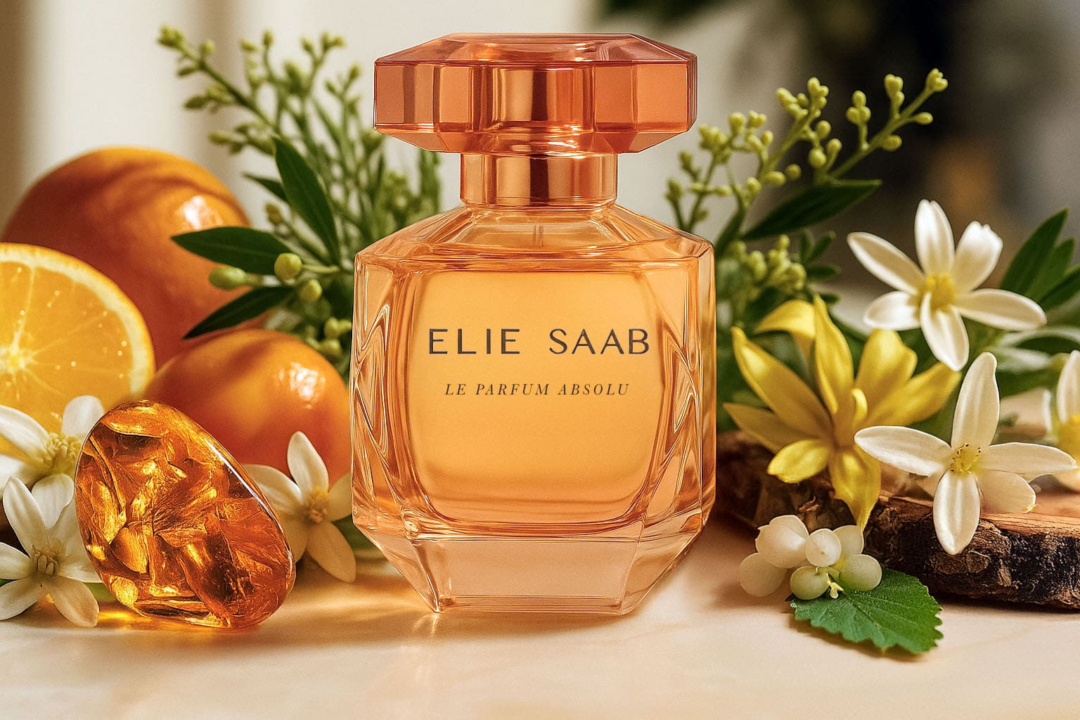 Elie Saab Le Parfum Absolu Eau de Parfum 2025 with notes of Italian Mandarin, Orange Blossom, Jasmine Sambac, Tuberose, Olive, Amber, and Patchouli