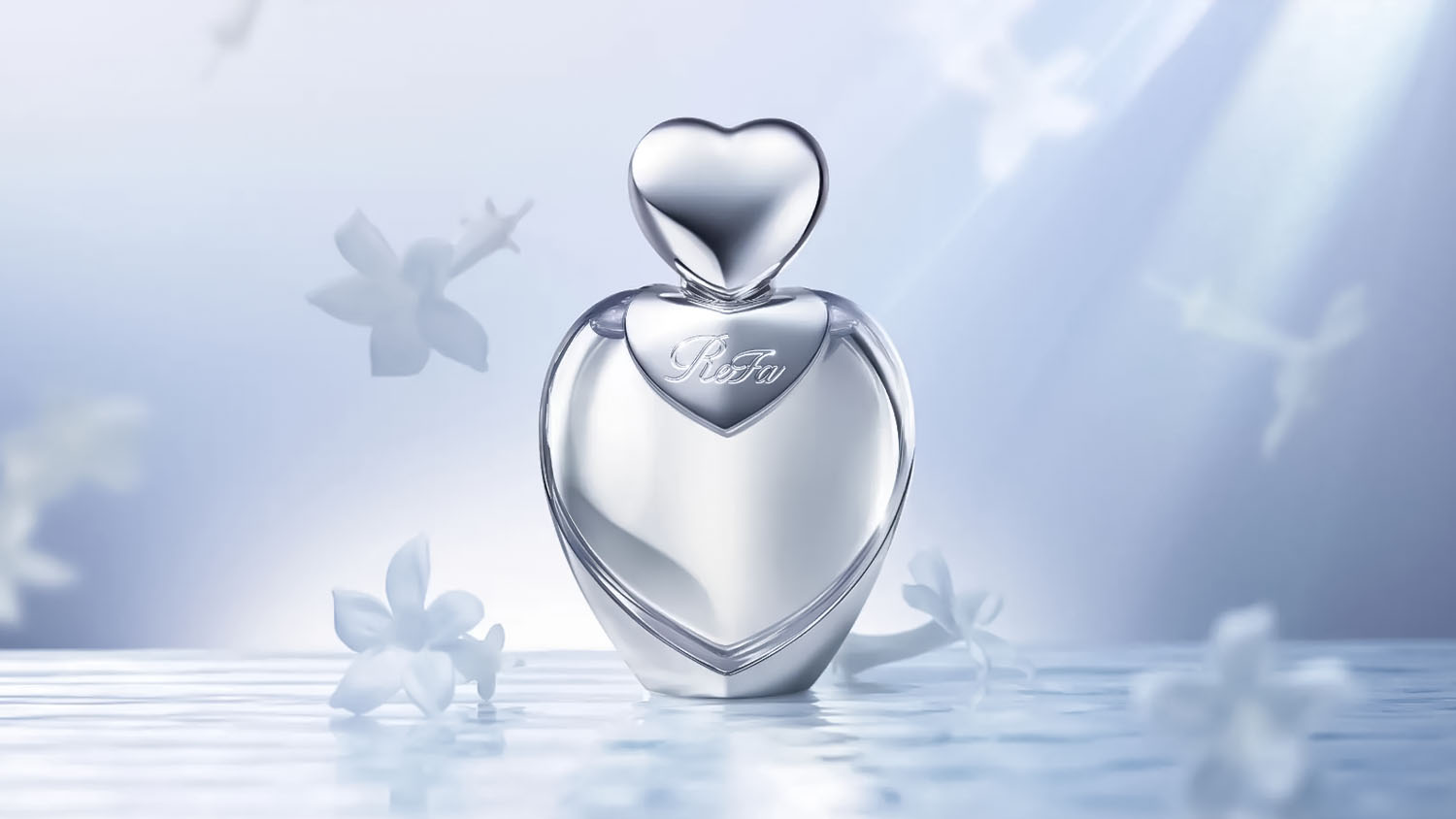 ReFa Heart Fragrance Silver 2025 – Clear and Serene scent featuring jasmine and muguet, evoking purity and light