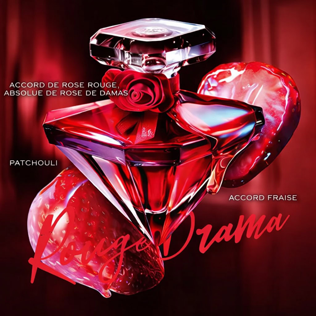 lancôme la nuit trésor rouge drama eau de parfum intense, a floral fruity woody composition for women